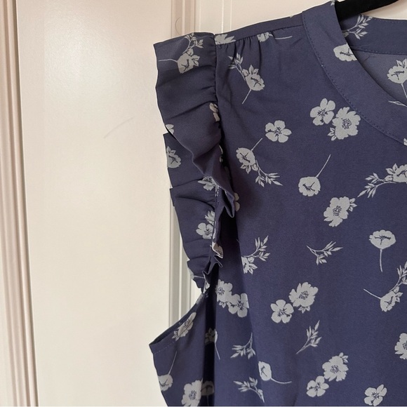 Womens Simply Vera Wang Ditsy Mid Butterfly Cap Dress Size L Blue Missing Lining - Picture 6 of 7